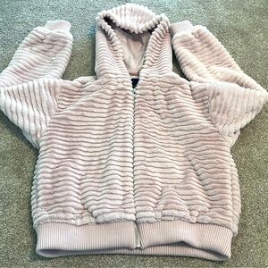 FOREVER 21 Light Pink Hooded Faux Fur Zip Up Teddy Jacket Size Small